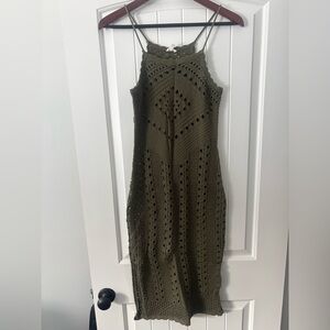 Aerie Khaki Crochet Midi Dress